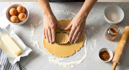 Making Pumpkin-Shaped Cookie Dough on Kitchen Counter