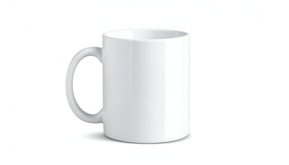 A plain white ceramic mug, rendered in a bright, clean, realistic style, isolated on white