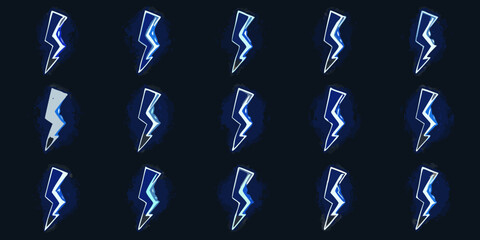 Collection of stylized blue lightning bolt icons with a dark grunge background and glowing effect