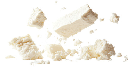 Fototapeta premium Crumbled feta cheese pieces isolated on transparent background