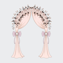 Elegant Wedding Arch Decoration with Pastel Roses and Delicate Bows for Ceremony Backdrop Design and Celebratory Events