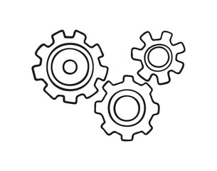cogs and gears doodle hand drawn icon. Outline drawing settings three cogs and gears line clipart symbol