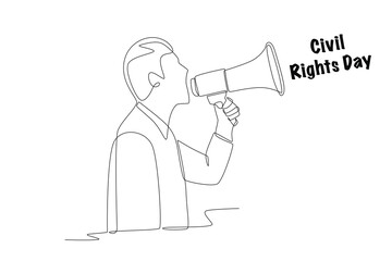 People are demonstrating with loudspeakers. Civil rights day concept one-line drawing