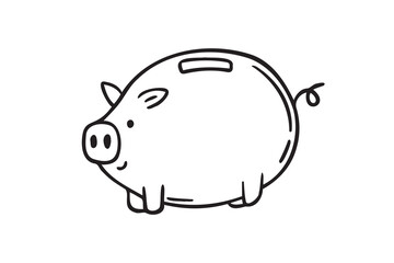 Bank piggy doodle hand drawn icon. Outline drawing coin piggy bank line clipart symbol