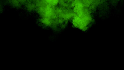 Abstract green smoke misty fog on isolated black background. Texture overlays. Design element.