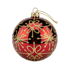 Red Christmas Ornament with Gold Glitter isolated on a transparent background