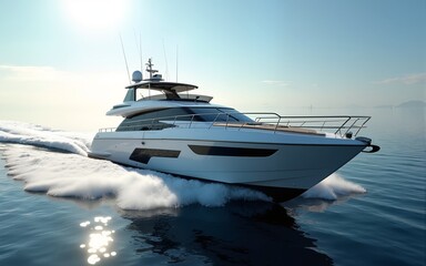 Naklejka premium A luxury yacht cruising at high speed on a calm. High quality