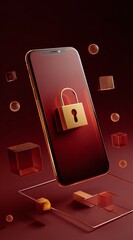 Advanced mobile security and data protection featuring a gold lock on a modern smartphone, ensuring peace of mind