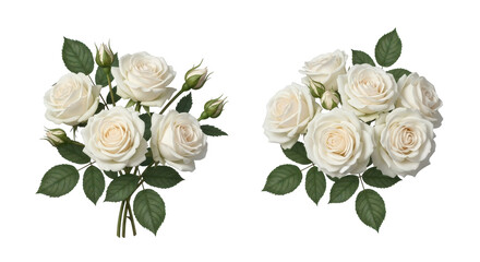 Elegant white roses with green leaves, perfect for weddings, celebrations, and sophisticated designs, bringing natural beauty.