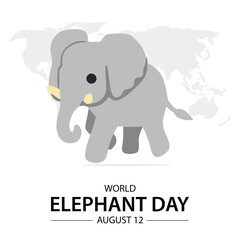 World elephant day, celebrated on August 12th. Vector illustration. 