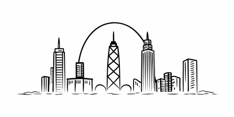 Chicago Skyline in Lights Silhouette .Vibrant city skyline celebrates with dazzling fireworks display over water reflection