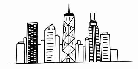 Chicago Skyline in Lights Silhouette .Chicago skyline with skyscrapers at sunset sunrise and dusk