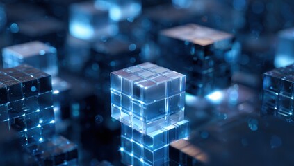 Abstract digital cubes with glowing network