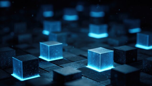Abstract digital cubes glowing in the dark
