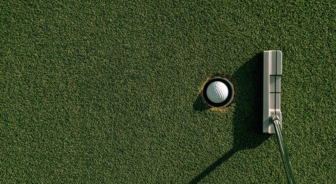 Golf ball near hole, putter shadow
