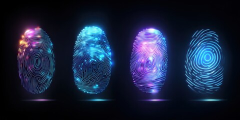 Abstract glowing fingerprint patterns on a dark background