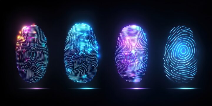 Abstract glowing fingerprint patterns on a dark background