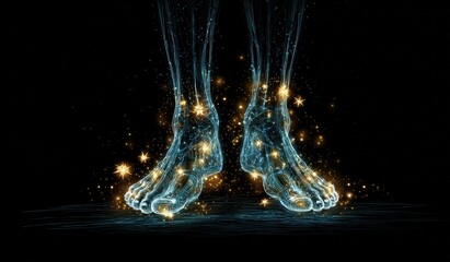 Glowing Feet on Dark Background