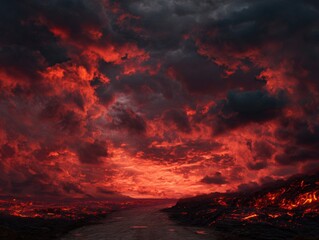 Fiery sunset over a molten river