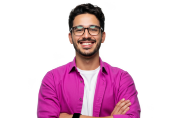 Man wearing glasses and pink shirt isolated on transparent background