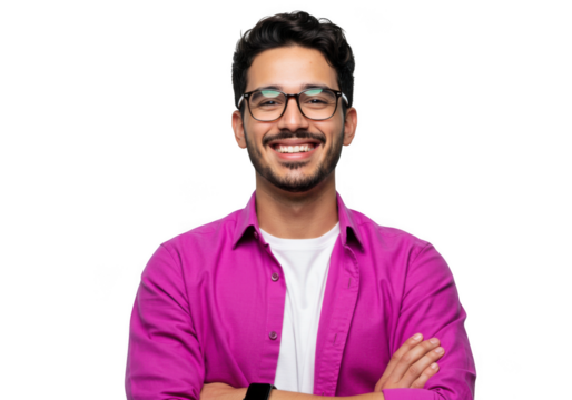 Man wearing glasses and pink shirt isolated on transparent background