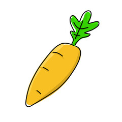 Flat vector illustration of a fresh orange carrot with green leaves, simple and clean design perfect for food, health, and organic themes.