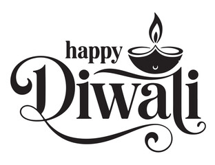 Elegant Happy Diwali typography design with a diya lamp vector illustration for festive greetings and invitations isolated on white background © Shahid3383