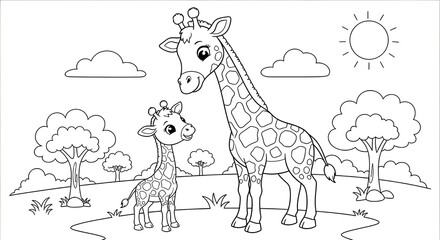 Naklejka premium Adorable giraffe family outlines for a children's book