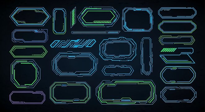 Futuristic HUD Elements - High-Tech Interface Frames and Overlays for UI Design.