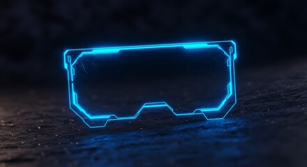 Futuristic Neon VR Headset Glowing Blue on Dark Textured Background.