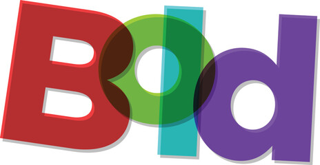 Bold text with overlapping translucent red green blue and purple letters word typography