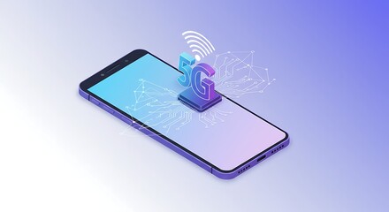 Futuristic 5G Network Symbol on Smartphone Screen with Digital Connections.