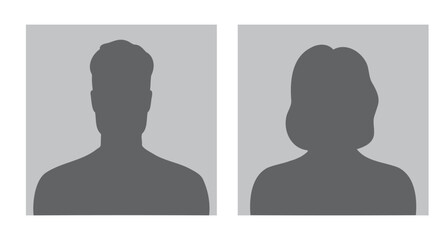 woman and man silhouette avatars or profile gray icon in square. male and female portraits, anonymous people icons square shape