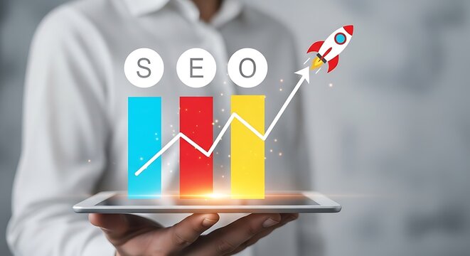 Boost your SEO strategy with vibrant analytics, watching your business rocket to success, all in the palm of your hand with modern technology
