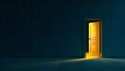 A brightly lit doorway opens into the unknown, symbolizing hope and possibility
