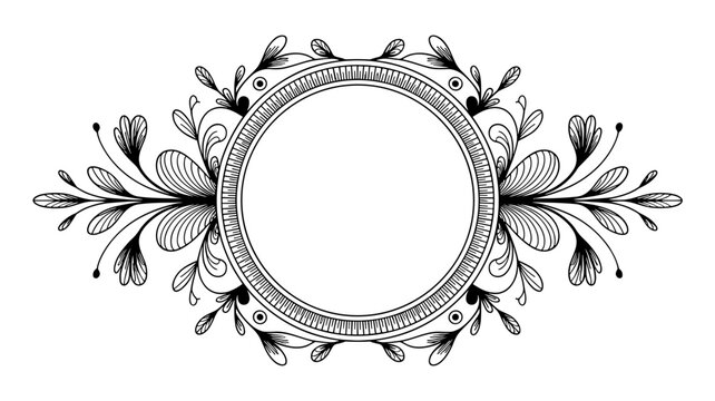 Elegant decorative circular frame with intricate floral and leaf patterns, perfect for invitations, labels, vintage designs, or ornamental borders.