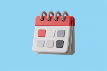 Calendar icon red rings blocks blue background surreal fantasy schedule planning design