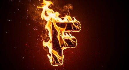 Fototapeta premium Fiery Letter F Burning Brightly on a Dark Background.