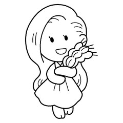 モノクロのかわいいおとめのイラスト