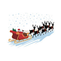 Fototapeta premium Magical Santa Claus Journey with Reindeer and Sleigh at Night