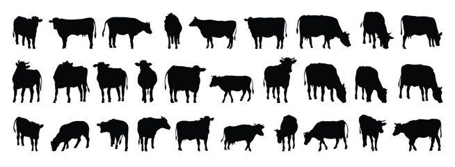 cow and calf silhouette set. cow and calf isolated farm animal silhouette icon vector collection © Yanka