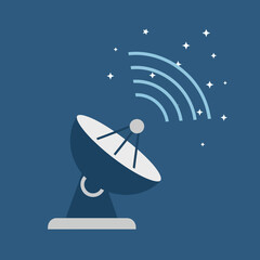Illustration of a satellite dish, receiving signals from the cosmos, a symbol of communication and space