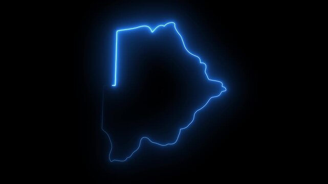 Botswana map outline glowing blue neon light on black background digital animation abstract geography country border digital representation