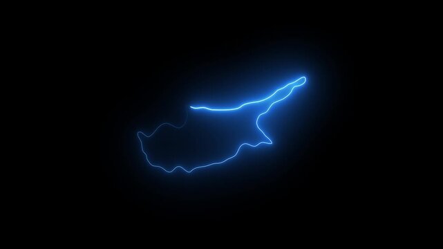 Cyprus map outline glowing neon blue energy electric current abstract dark background Cyprus outline