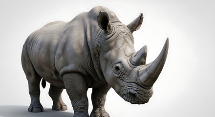 Obraz premium Majestic White Rhinoceros Standing Gracefully on a Clean White Background.