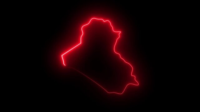 Iraq map outline glowing red neon light on black background national border digital representation abstract geography concept