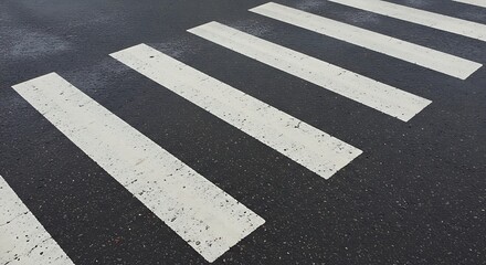 Crosswalk on Wet Asphalt Road High Angle View