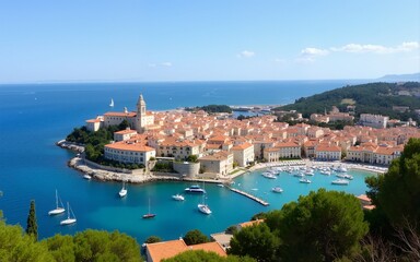 View of the city of Saint-Tropez, Provence, Cote d Azur, a popular destination for travel in Europe. High quality