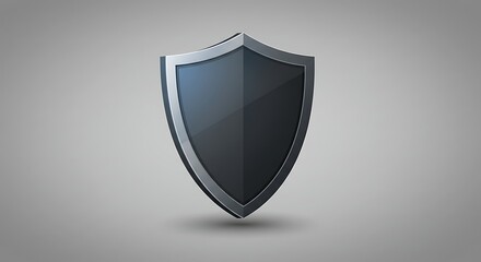 Metallic Shield Icon with Shadow on Gray Background.