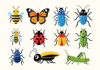 Fototapeta premium Vector illustration of collection of cute cartoon insects